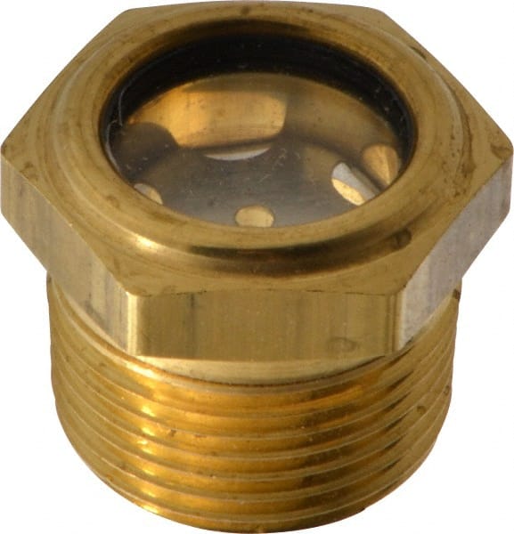 LDI Industries - 3/4" Sight Diam, 3/4" Thread, 1" OAL, Low Pressure Pipe Thread Lube Sight with Reflector Sight Glass & Flow Sight - 1-1/8" Head, 10 Max psi, 3/4-14 Thread - Exact Tooling