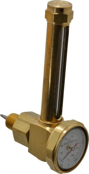 LDI Industries - 2-3/4 Inch Long Sight, 1/4 Inch Thread Size, Buna-N Seal Elbow With 1-3/8 Inch Dial Thermometer, Vented Oil-Level Indicators and Gauge - 4-1/4 Inch Length to Center of Base - Exact Tooling