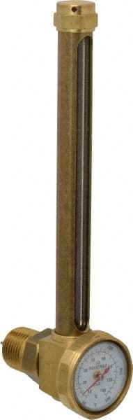 LDI Industries - 5-1/4 Inch Long Sight, 1/2 Inch Thread Size, Buna-N Seal Elbow With 1-3/8 Inch Dial Thermometer, Vented Oil-Level Indicators and Gauge - 6-3/4 Inch Length to Center of Base - Exact Tooling