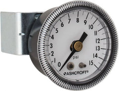 Ashcroft - 1-1/2" Dial, 1/8 Thread, 0-15 Scale Range, Pressure Gauge - Center Back Connection Mount - Exact Tooling