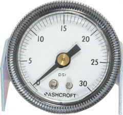 Ashcroft - 1-1/2" Dial, 1/8 Thread, 0-30 Scale Range, Pressure Gauge - Center Back Connection Mount - Exact Tooling