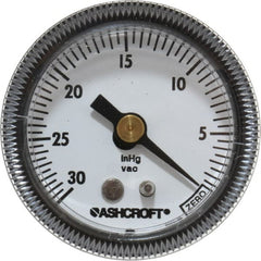 Ashcroft - 1-1/2" Dial, 1/8 Thread, 30-0 Scale Range, Pressure Gauge - Center Back Connection Mount - Exact Tooling