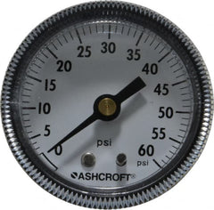 Ashcroft - 2" Dial, 1/4 Thread, 0-60 Scale Range, Pressure Gauge - Center Back Connection Mount - Exact Tooling