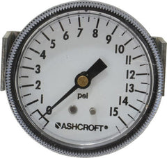 Ashcroft - 2-1/2" Dial, 1/4 Thread, 0-15 Scale Range, Pressure Gauge - Center Back Connection Mount - Exact Tooling