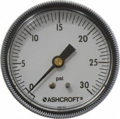Ashcroft - 2-1/2" Dial, 1/4 Thread, 0-30 Scale Range, Pressure Gauge - Center Back Connection Mount - Exact Tooling