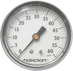 Ashcroft - 2-1/2" Dial, 1/4 Thread, 0-60 Scale Range, Pressure Gauge - Center Back Connection Mount - Exact Tooling