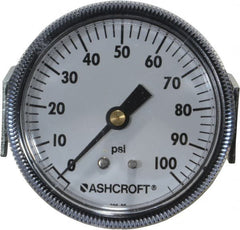 Ashcroft - 2-1/2" Dial, 1/4 Thread, 0-100 Scale Range, Pressure Gauge - Center Back Connection Mount - Exact Tooling