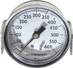 Ashcroft - 2-1/2" Dial, 1/4 Thread, 0-600 Scale Range, Pressure Gauge - Center Back Connection Mount - Exact Tooling