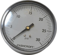 Ashcroft - 3-1/2" Dial, 1/4 Thread, 0-30 Scale Range, Pressure Gauge - Center Back Connection Mount - Exact Tooling