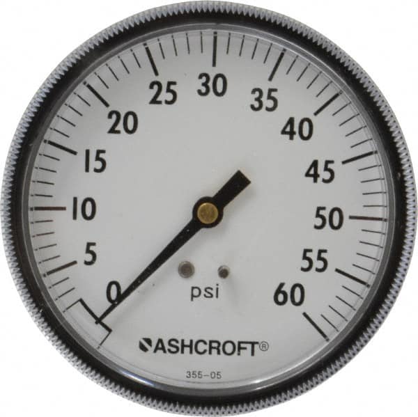 Ashcroft - 3-1/2" Dial, 1/4 Thread, 0-60 Scale Range, Pressure Gauge - Center Back Connection Mount - Exact Tooling