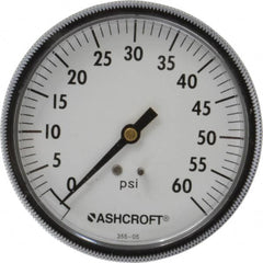Ashcroft - 3-1/2" Dial, 1/4 Thread, 0-60 Scale Range, Pressure Gauge - Center Back Connection Mount - Exact Tooling