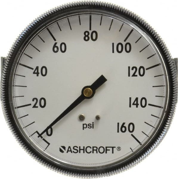 Ashcroft - 3-1/2" Dial, 1/4 Thread, 0-160 Scale Range, Pressure Gauge - Center Back Connection Mount - Exact Tooling