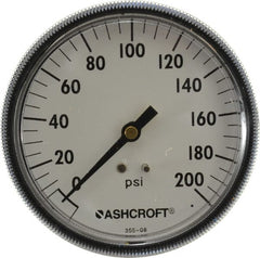 Ashcroft - 3-1/2" Dial, 1/4 Thread, 0-200 Scale Range, Pressure Gauge - Center Back Connection Mount - Exact Tooling