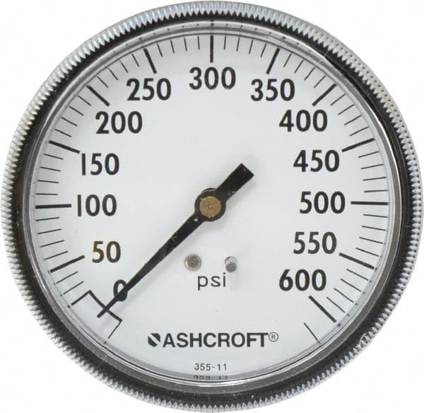 Ashcroft - 3-1/2" Dial, 1/4 Thread, 0-600 Scale Range, Pressure Gauge - Center Back Connection Mount - Exact Tooling