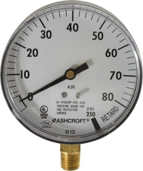Ashcroft - 3-1/2" Dial, 1/4 Thread, 0-100 Scale Range, Pressure Gauge - Lower Connection Mount - Exact Tooling