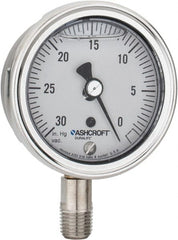 Ashcroft - 2-1/2" Dial, 1/4 Thread, 30-0 Scale Range, Pressure Gauge - Lower Connection Mount, Accurate to 1% of Scale - Exact Tooling