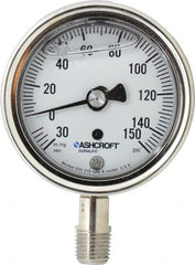 Ashcroft - 2-1/2" Dial, 1/4 Thread, 30-0-150 Scale Range, Pressure Gauge - Lower Connection Mount, Accurate to 1% of Scale - Exact Tooling