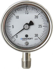 Ashcroft - 2-1/2" Dial, 1/4 Thread, 0-30 Scale Range, Pressure Gauge - Lower Connection Mount, Accurate to 1% of Scale - Exact Tooling