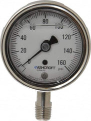 Ashcroft - 2-1/2" Dial, 1/4 Thread, 0-160 Scale Range, Pressure Gauge - Lower Connection Mount, Accurate to 1% of Scale - Exact Tooling