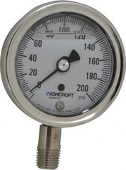 Ashcroft - 2-1/2" Dial, 1/4 Thread, 0-200 Scale Range, Pressure Gauge - Lower Connection Mount, Accurate to 1% of Scale - Exact Tooling