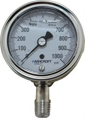 Ashcroft - 2-1/2" Dial, 1/4 Thread, 0-1,000 Scale Range, Pressure Gauge - Lower Connection Mount, Accurate to 1% of Scale - Exact Tooling