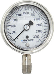Ashcroft - 2-1/2" Dial, 1/4 Thread, 0-3,000 Scale Range, Pressure Gauge - Lower Connection Mount, Accurate to 1% of Scale - Exact Tooling