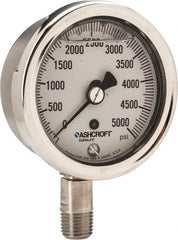 Ashcroft - 2-1/2" Dial, 1/4 Thread, 0-5,000 Scale Range, Pressure Gauge - Lower Connection Mount, Accurate to 1% of Scale - Exact Tooling