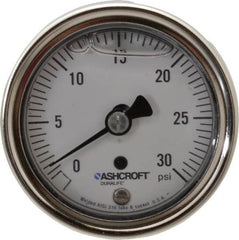 Ashcroft - 2-1/2" Dial, 1/4 Thread, 0-30 Scale Range, Pressure Gauge - Center Back Connection Mount, Accurate to 1% of Scale - Exact Tooling