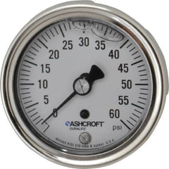 Ashcroft - 2-1/2" Dial, 1/4 Thread, 0-60 Scale Range, Pressure Gauge - Center Back Connection Mount, Accurate to 1% of Scale - Exact Tooling