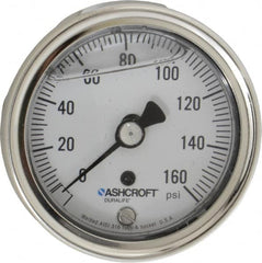 Ashcroft - 2-1/2" Dial, 1/4 Thread, 0-160 Scale Range, Pressure Gauge - Center Back Connection Mount, Accurate to 1% of Scale - Exact Tooling