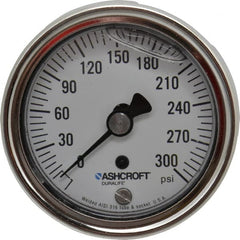 Ashcroft - 2-1/2" Dial, 1/4 Thread, 0-300 Scale Range, Pressure Gauge - Center Back Connection Mount, Accurate to 1% of Scale - Exact Tooling