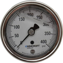 Ashcroft - 2-1/2" Dial, 1/4 Thread, 0-400 Scale Range, Pressure Gauge - Center Back Connection Mount, Accurate to 1% of Scale - Exact Tooling