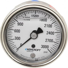 Ashcroft - 2-1/2" Dial, 1/4 Thread, 0-3,000 Scale Range, Pressure Gauge - Center Back Connection Mount, Accurate to 1% of Scale - Exact Tooling