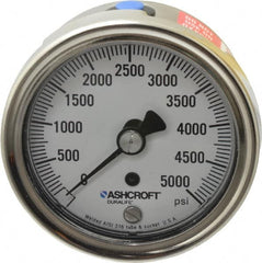Ashcroft - 2-1/2" Dial, 1/4 Thread, 0-5,000 Scale Range, Pressure Gauge - Center Back Connection Mount, Accurate to 1% of Scale - Exact Tooling