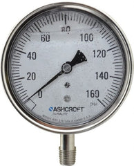 Ashcroft - 3-1/2" Dial, 1/4 Thread, 0-160 Scale Range, Pressure Gauge - Lower Connection Mount, Accurate to 1% of Scale - Exact Tooling