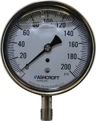 Ashcroft - 3-1/2" Dial, 1/4 Thread, 0-200 Scale Range, Pressure Gauge - Lower Connection Mount, Accurate to 1% of Scale - Exact Tooling