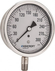 Ashcroft - 3-1/2" Dial, 1/4 Thread, 0-300 Scale Range, Pressure Gauge - Lower Connection Mount, Accurate to 1% of Scale - Exact Tooling