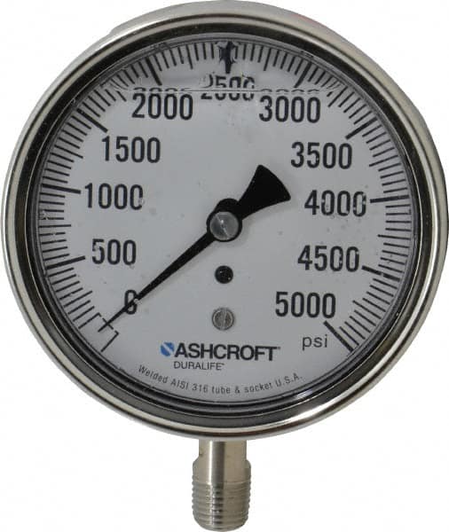 Ashcroft - 3-1/2" Dial, 1/4 Thread, 0-5,000 Scale Range, Pressure Gauge - Lower Connection Mount, Accurate to 1% of Scale - Exact Tooling