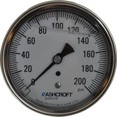 Ashcroft - 3-1/2" Dial, 1/4 Thread, 0-200 Scale Range, Pressure Gauge - Center Back Connection Mount, Accurate to 1% of Scale - Exact Tooling