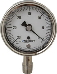 Ashcroft - 2-1/2" Dial, 1/4 Thread, 30-0 Scale Range, Pressure Gauge - Lower Connection Mount, Accurate to 1% of Scale - Exact Tooling