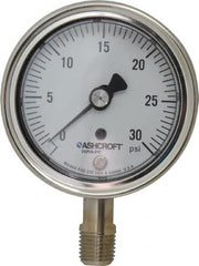 Ashcroft - 2-1/2" Dial, 1/4 Thread, 0-30 Scale Range, Pressure Gauge - Lower Connection Mount, Accurate to 1% of Scale - Exact Tooling