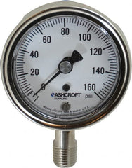Ashcroft - 2-1/2" Dial, 1/4 Thread, 0-160 Scale Range, Pressure Gauge - Lower Connection Mount, Accurate to 1% of Scale - Exact Tooling