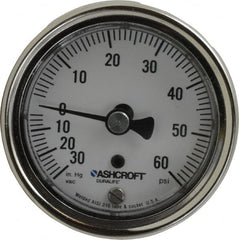 Ashcroft - 2-1/2" Dial, 1/4 Thread, 30-0-60 Scale Range, Pressure Gauge - Center Back Connection Mount, Accurate to 1% of Scale - Exact Tooling