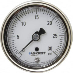 Ashcroft - 2-1/2" Dial, 1/4 Thread, 0-30 Scale Range, Pressure Gauge - Center Back Connection Mount, Accurate to 1% of Scale - Exact Tooling