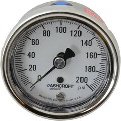 Ashcroft - 2-1/2" Dial, 1/4 Thread, 0-200 Scale Range, Pressure Gauge - Lower Back Connection Mount, Accurate to 1% of Scale - Exact Tooling