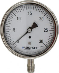 Ashcroft - 3-1/2" Dial, 1/4 Thread, 0-30 Scale Range, Pressure Gauge - Lower Connection Mount, Accurate to 1% of Scale - Exact Tooling
