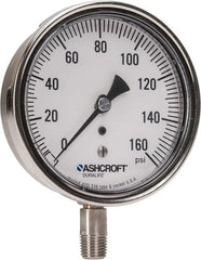 Ashcroft - 3-1/2" Dial, 1/4 Thread, 0-160 Scale Range, Pressure Gauge - Lower Connection Mount, Accurate to 1% of Scale - Exact Tooling