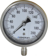Ashcroft - 3-1/2" Dial, 1/4 Thread, 0-200 Scale Range, Pressure Gauge - Lower Connection Mount, Accurate to 1% of Scale - Exact Tooling
