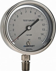 Ashcroft - 3" Dial, 1/4 Thread, 0-15 Scale Range, Pressure Gauge - Lower Connection Mount, Accurate to 0.5% of Scale - Exact Tooling