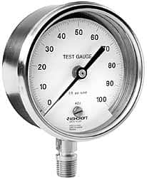 Ashcroft - 3" Dial, 1/4 Thread, 0-60 Scale Range, Pressure Gauge - Lower Connection Mount, Accurate to 0.5% of Scale - Exact Tooling